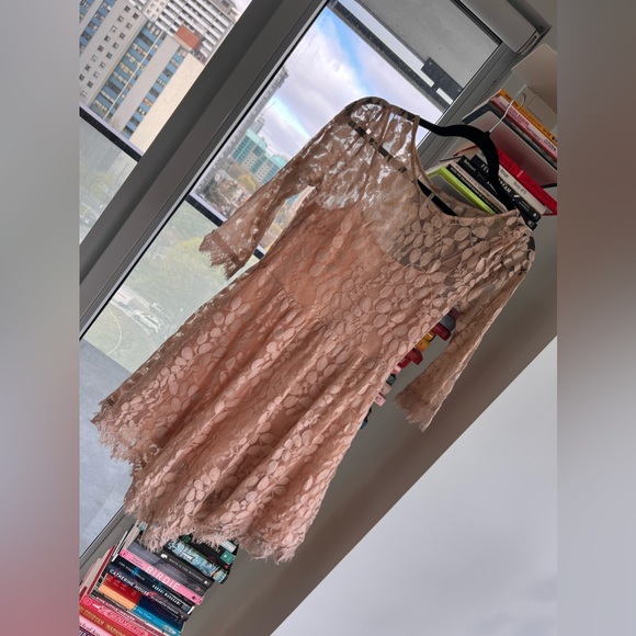 Free People Floral Lace Mesh Dress in Pale Pink in Four (4) - Picture 3 of 5